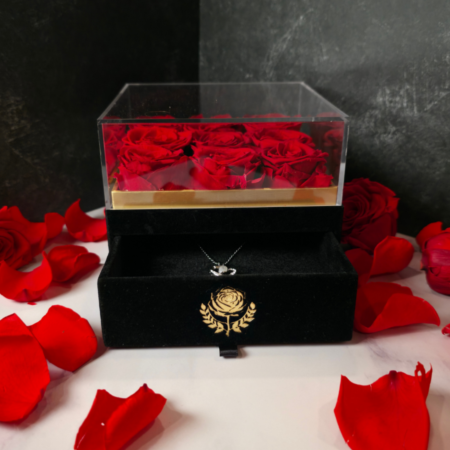 box of preserved roses